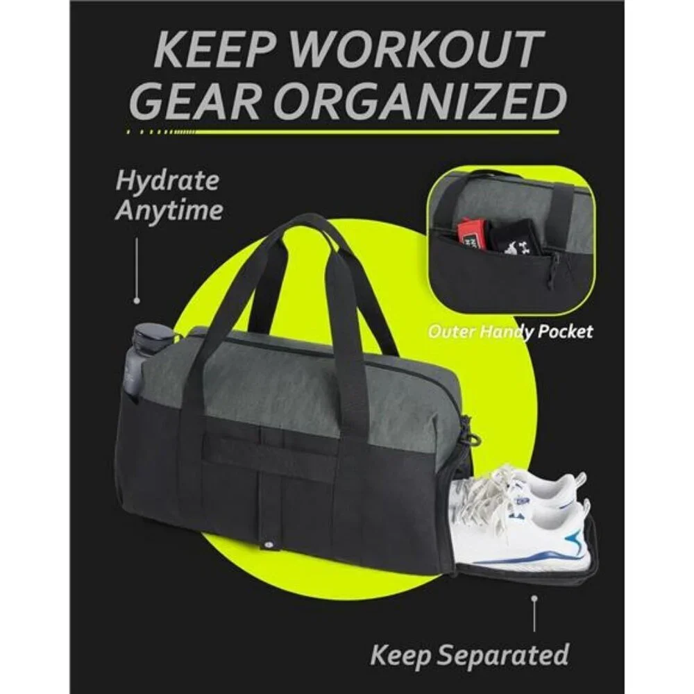 Gym Travel Duffel Bag Foldable Lightweight Weekender With Shoe Compartment